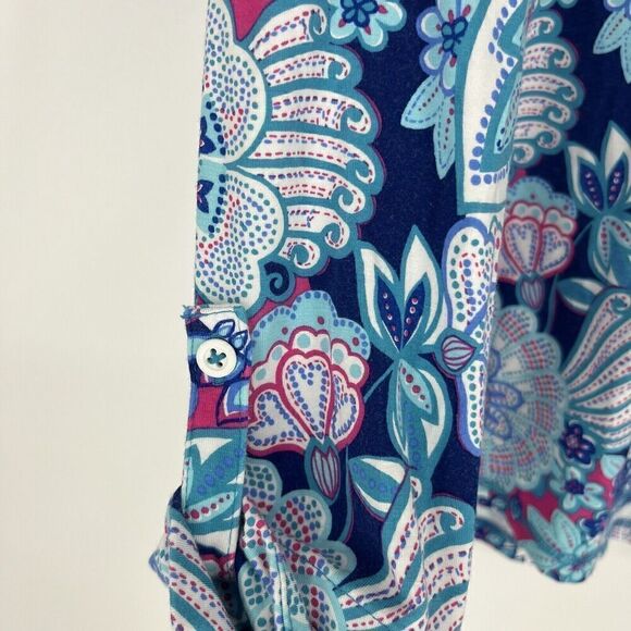 T By Talbots Shirt Size Medium Womens Blue Pink Floral Pullover Top UPF 50+ Tee - Picture 4 of 6